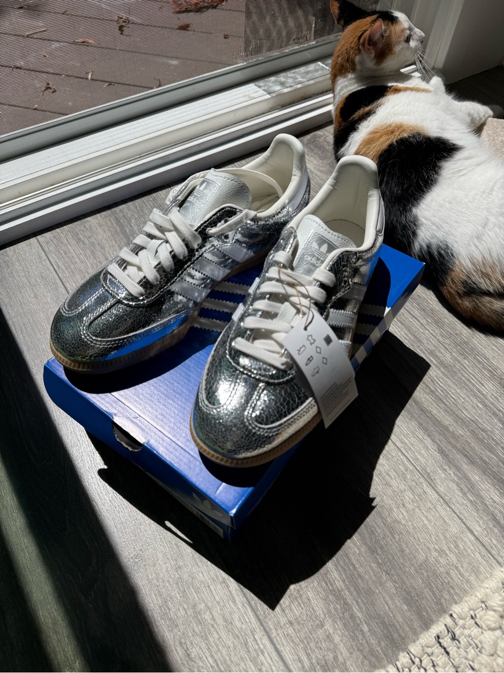 Adidas Samba OG W Silver Metallic Cracked Leather Sneakers NWT Size 7 Sold Out - Picture 6 of 8